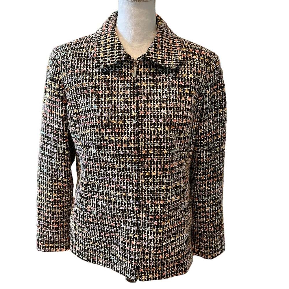 Vintage Sag Harbor Colorful Pastel Pink & Black Summer Tweed Blazer 16